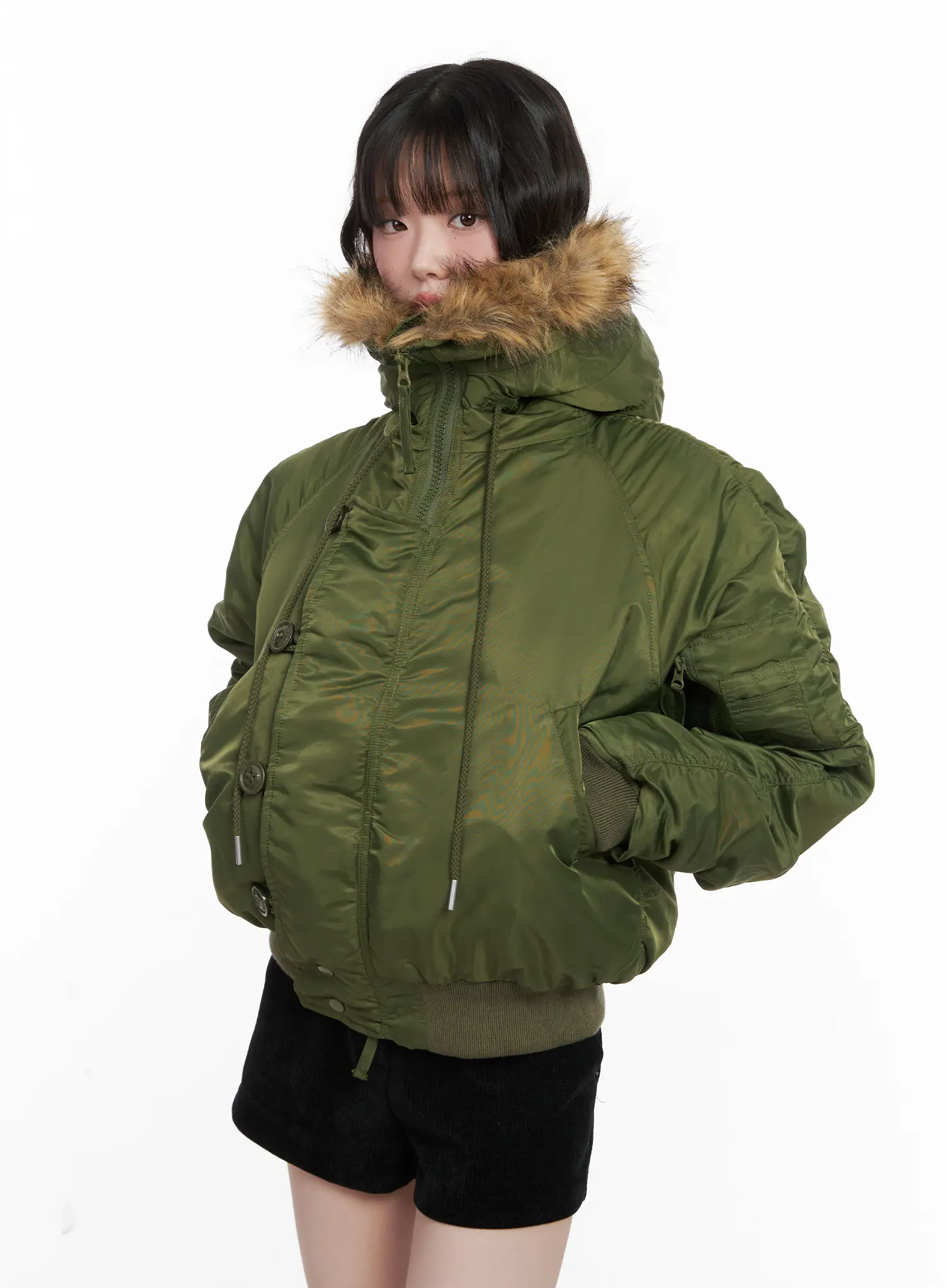 Faux Fur Lined Bomber Jacket CN510 - Image 11