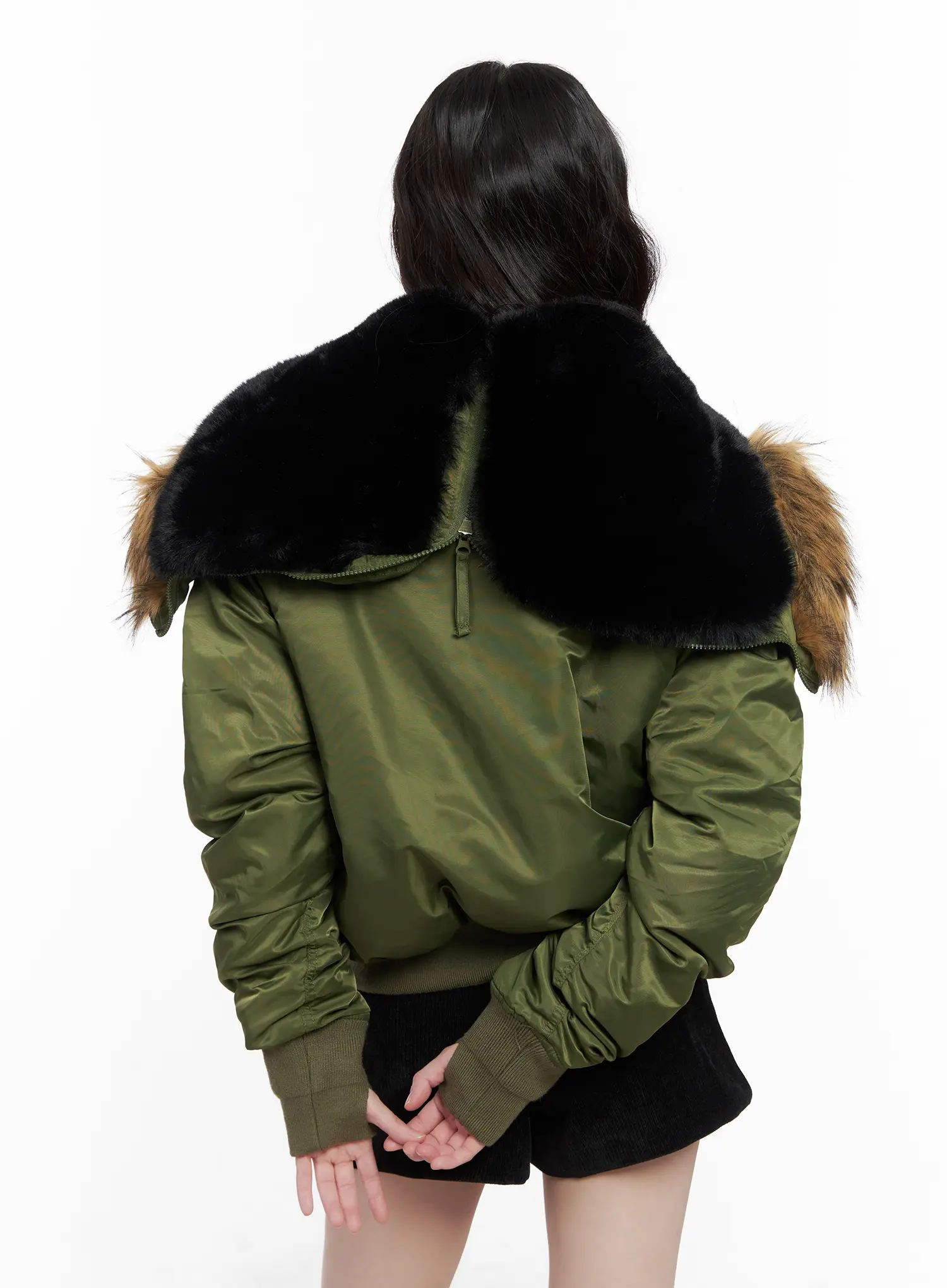 Faux Fur Lined Bomber Jacket CN510 - Image 14