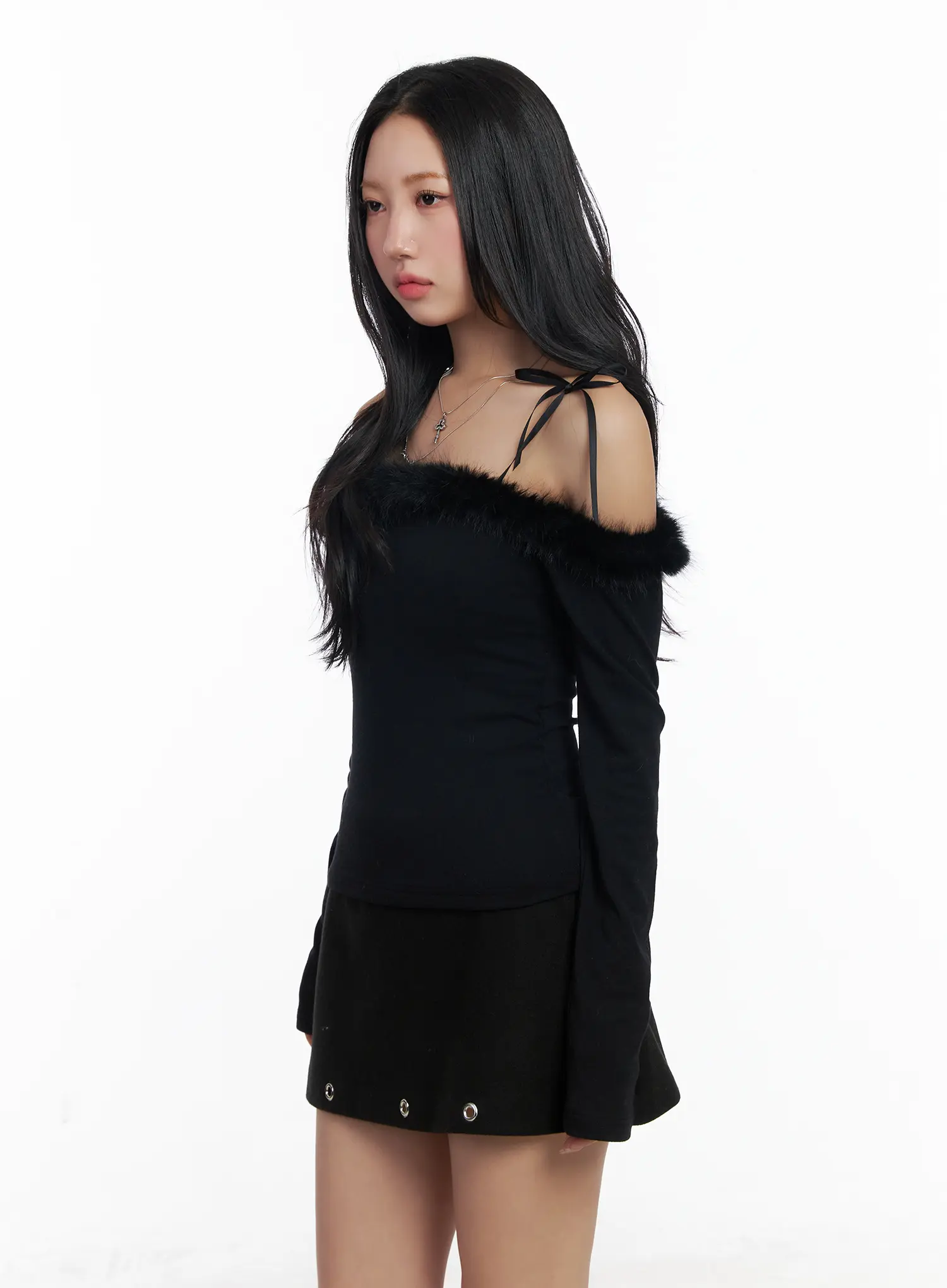 Faux Fur Off-Shoulder Long Sleeve Top CJ515 - Image 5