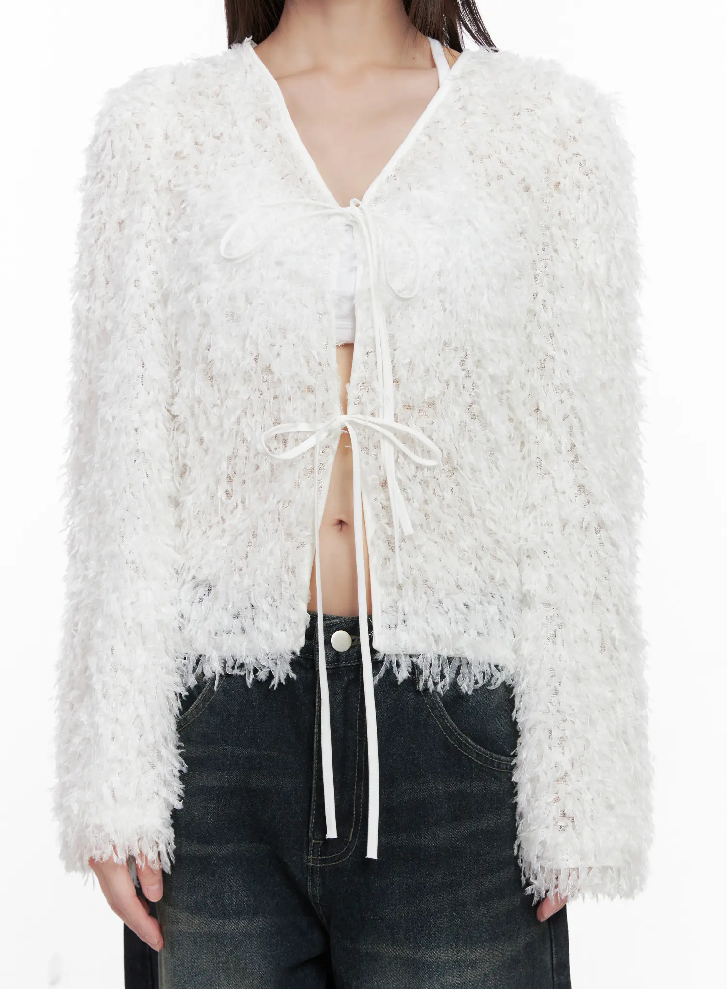 Faux Fur Ribbon Cardigan CN511 - Image 4