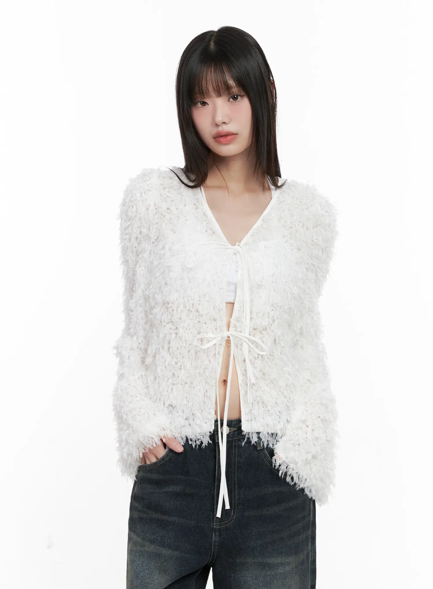 Faux Fur Ribbon Cardigan CN511 - Image 5