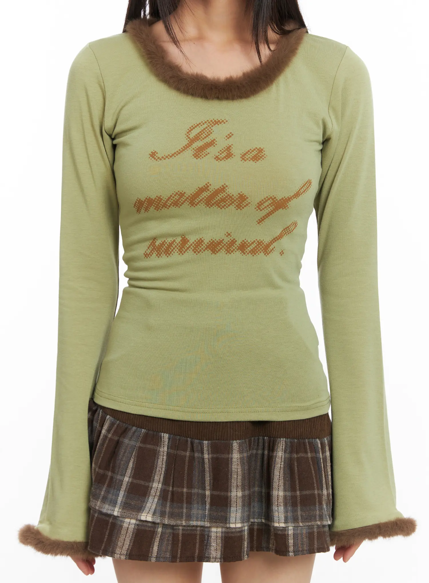 Faux Fur Trim Fleece Long Sleeve Top CD518 - Image 11
