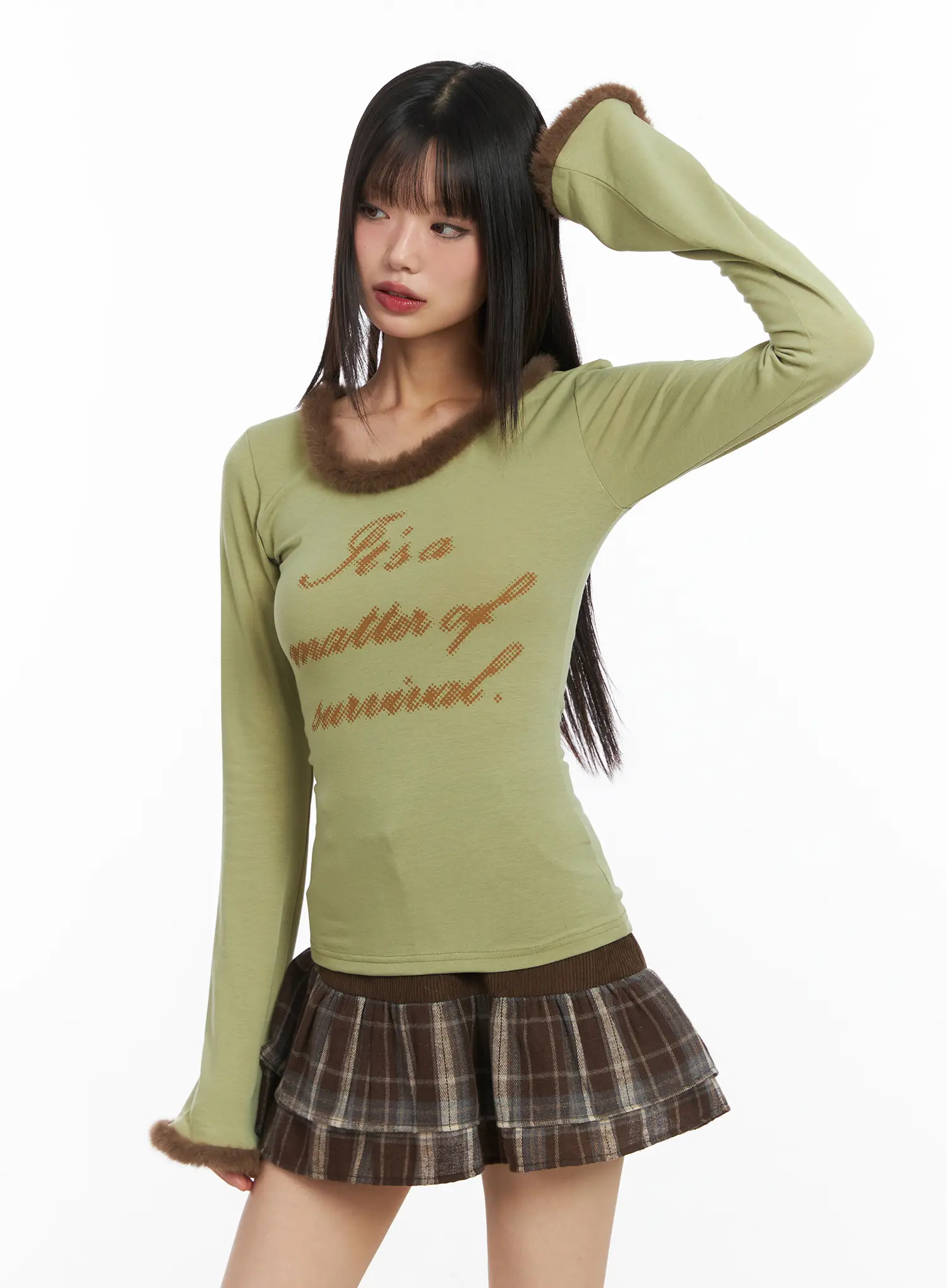 Faux Fur Trim Fleece Long Sleeve Top CD518 - Image 6