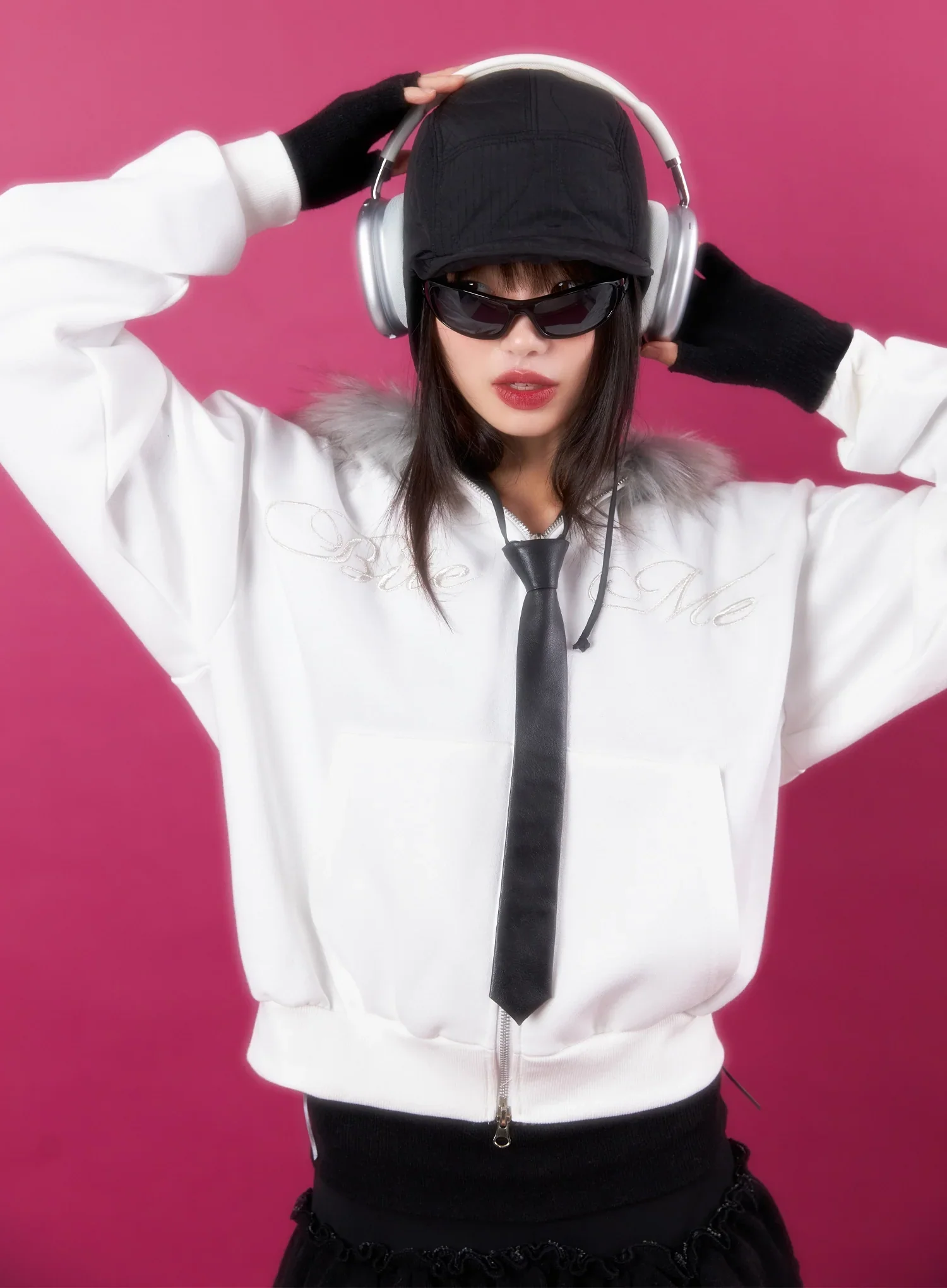 Faux Fur Zip-Up Hoodie IN503