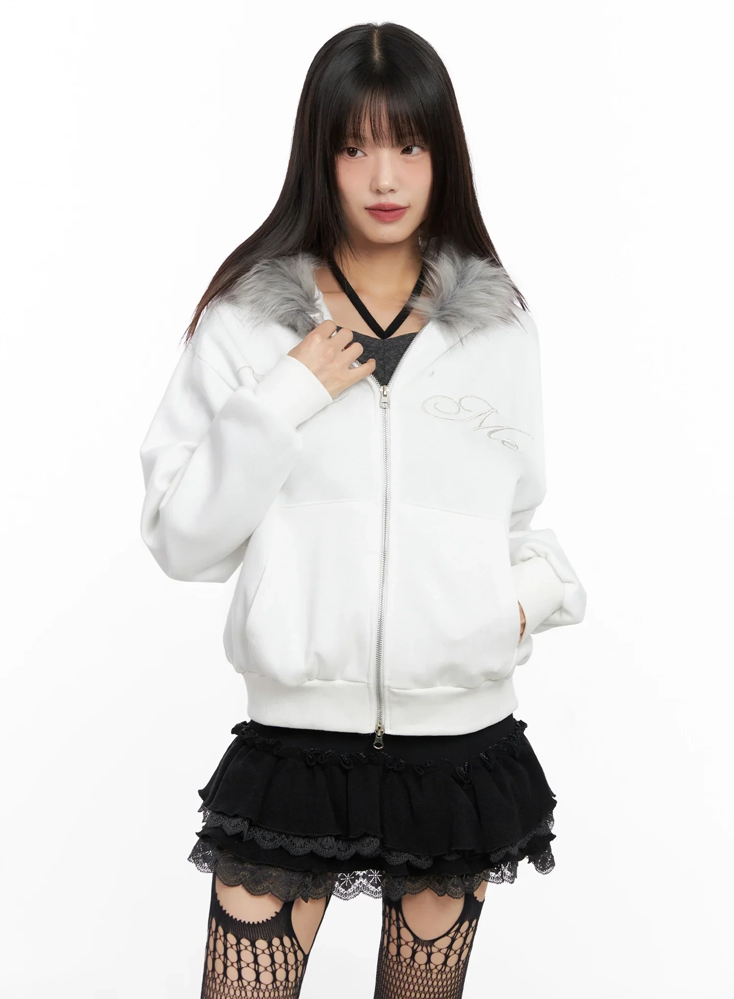 Faux Fur Zip-Up Hoodie IN503 - Image 4