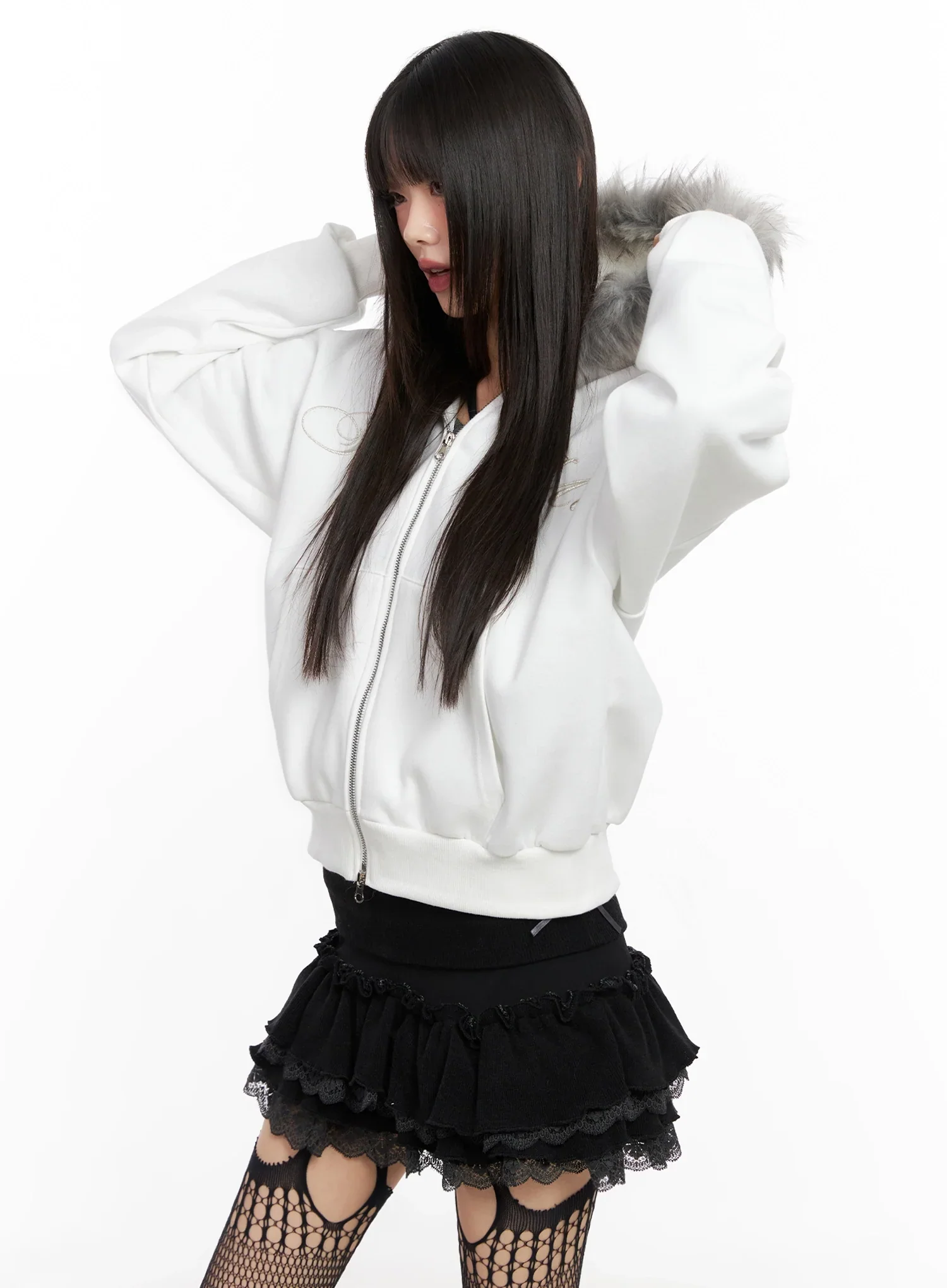 Faux Fur Zip-Up Hoodie IN503 - Image 6