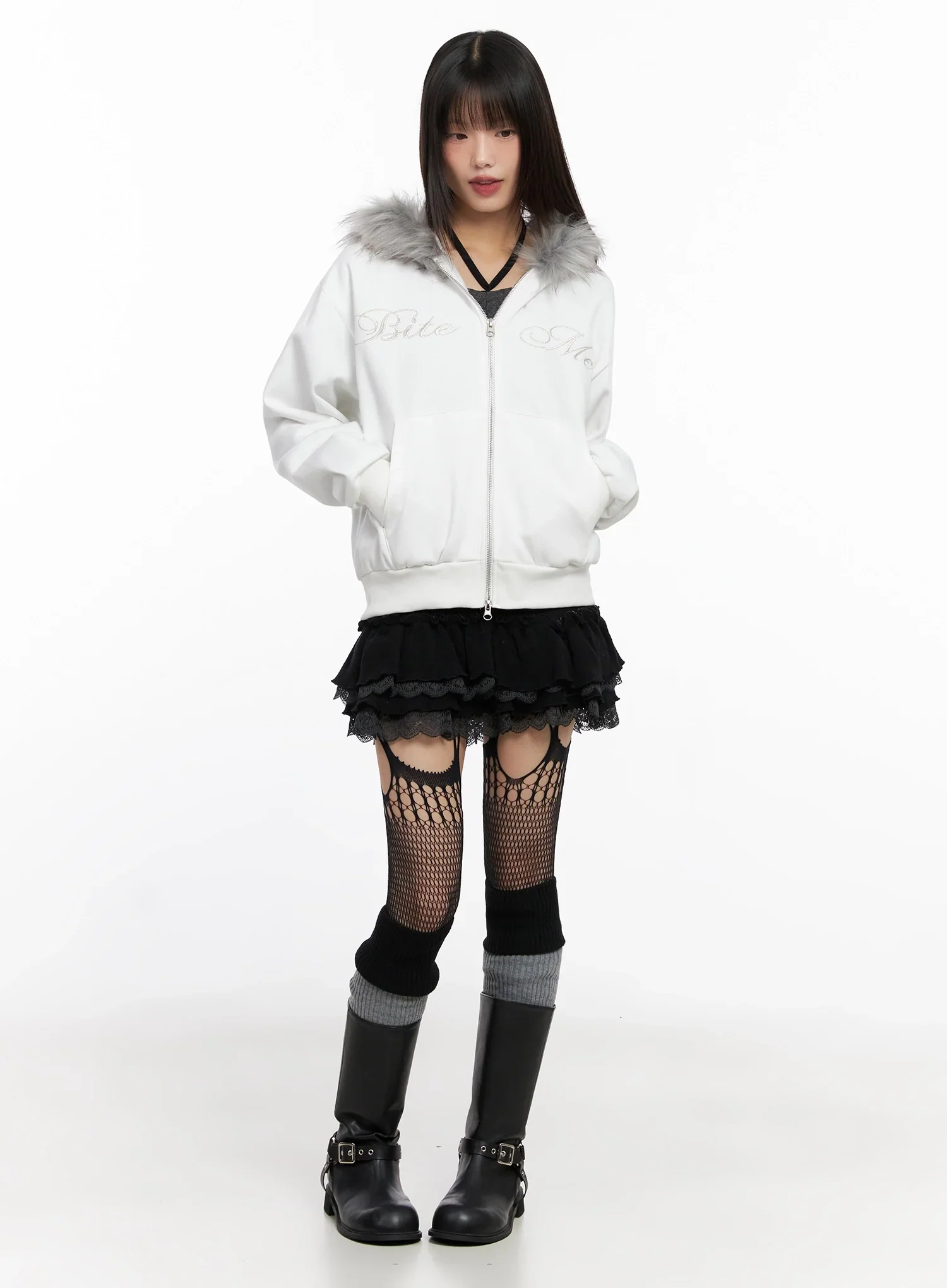 Faux Fur Zip-Up Hoodie IN503 - Image 8
