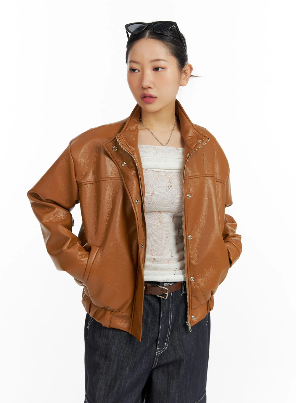 Faux Leather Biker Jacket CF416 - Image 3