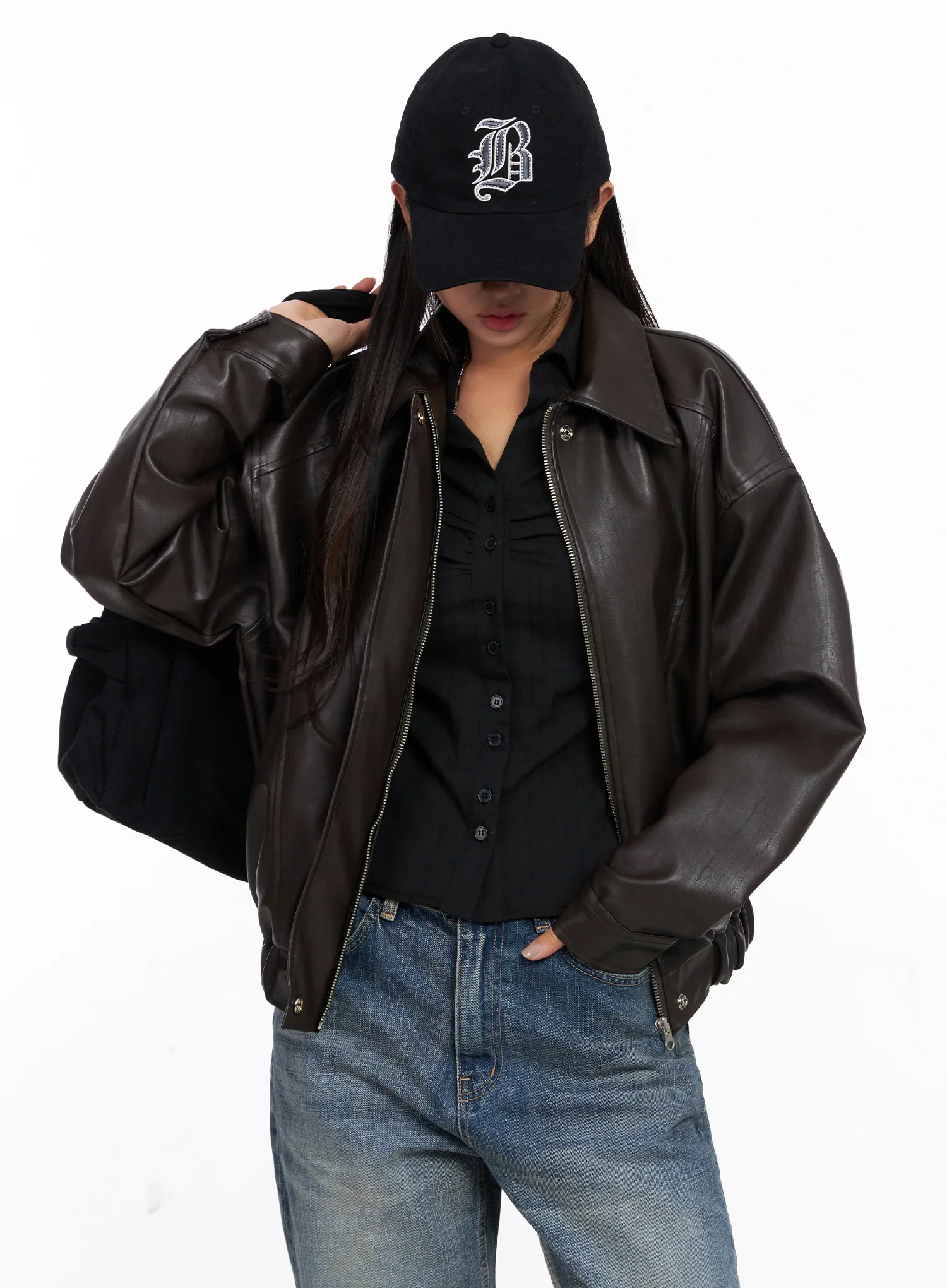 Faux Leather Bomber Jacket CD321 - Image 10
