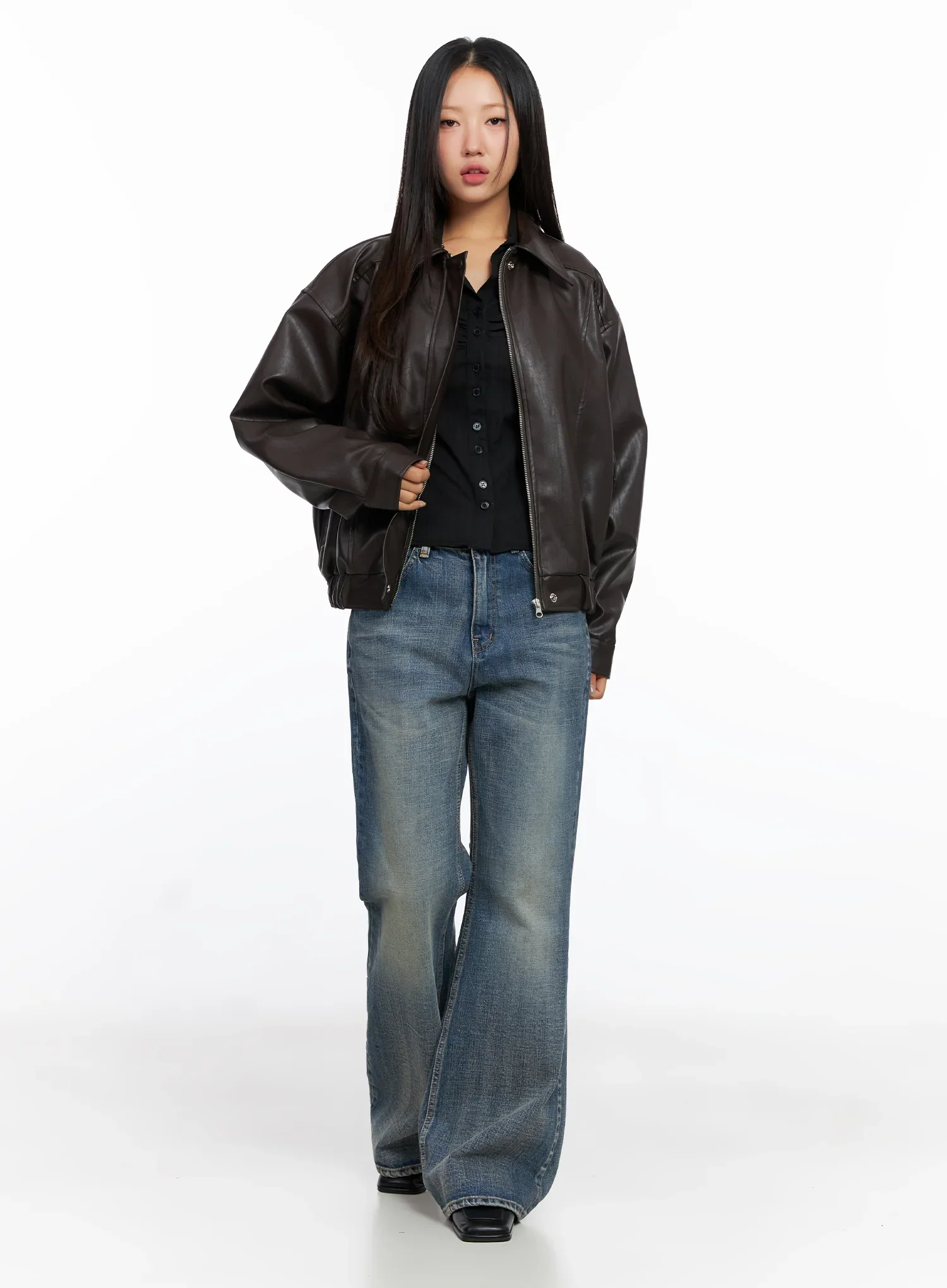 Faux Leather Bomber Jacket CD321 - Image 4