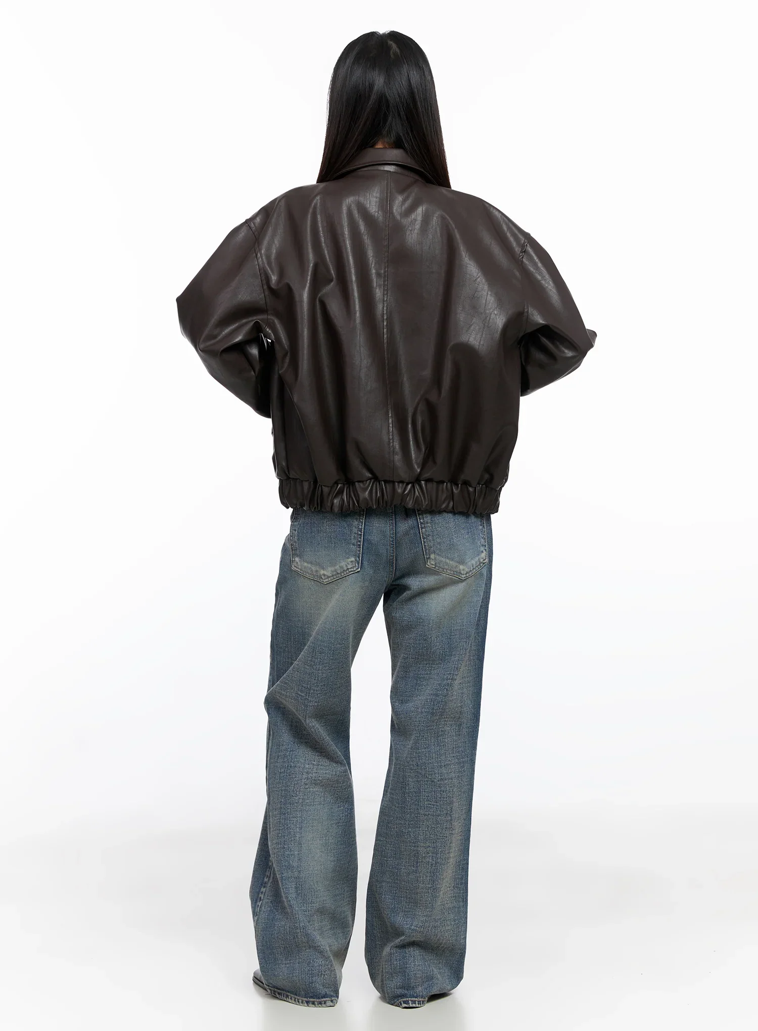 Faux Leather Bomber Jacket CD321 - Image 9