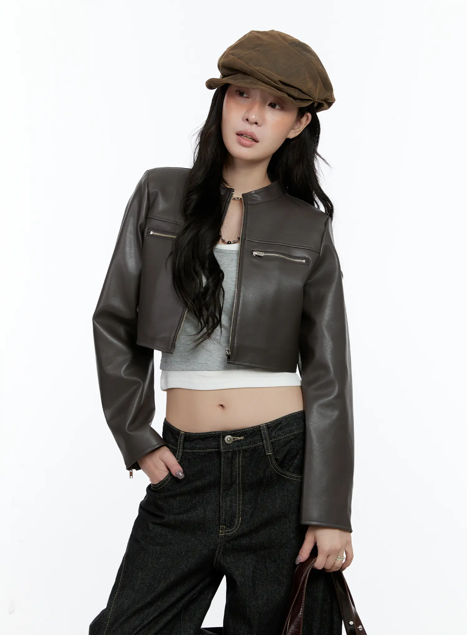 Faux Leather Crop Jacket CN517 - Image 10