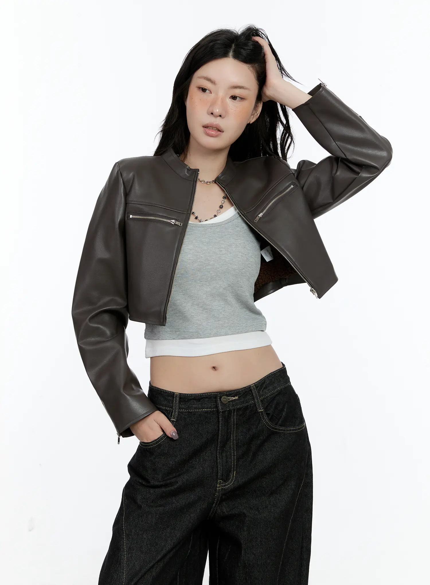 Faux Leather Crop Jacket CN517 - Image 2
