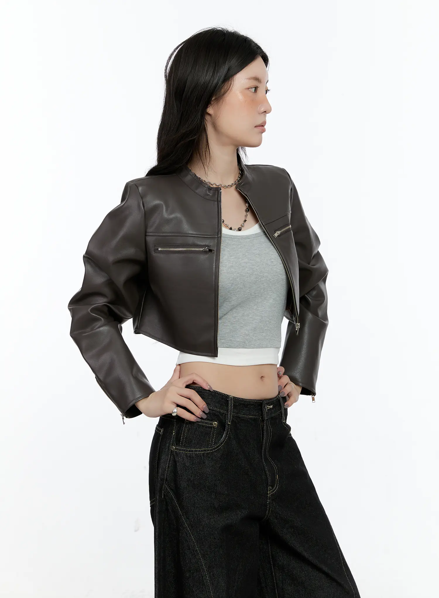 Faux Leather Crop Jacket CN517 - Image 6