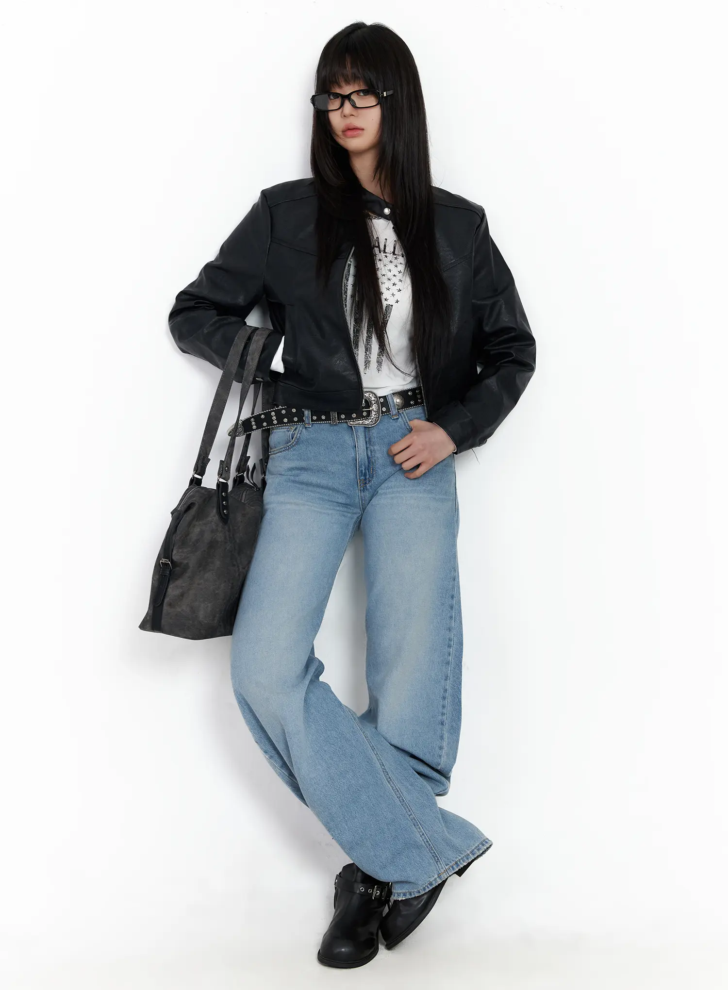 Faux Leather Cropped Biker Jacket CM512 - Image 6