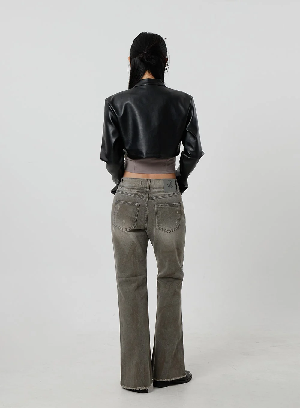Faux Leather Cropped Zip-Up Jacket CF301 - Image 12