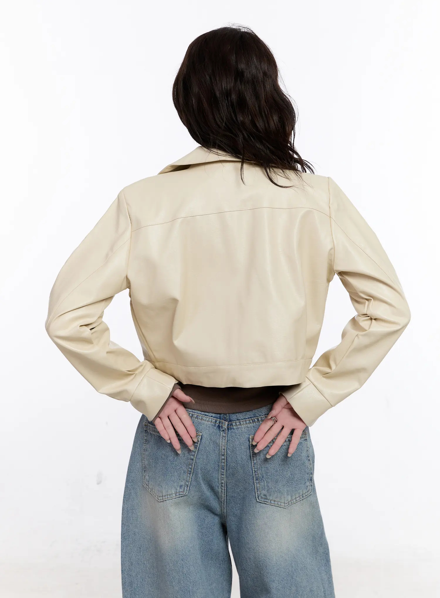 Faux Leather Cropped Zip-Up Jacket CS530 - Image 8