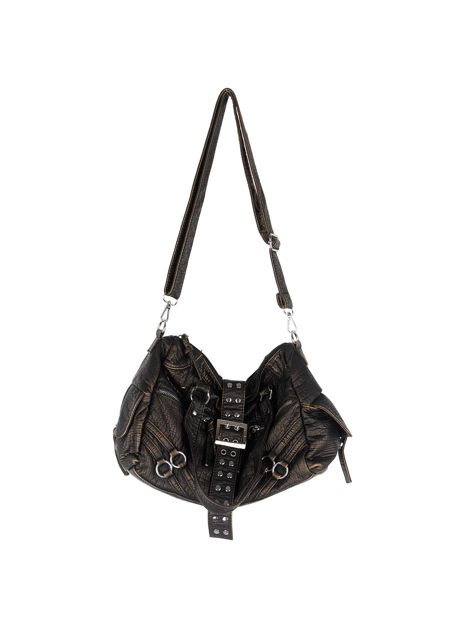 Faux-Leather Eyelet Belted Crossbody Bag CF503 - Image 9