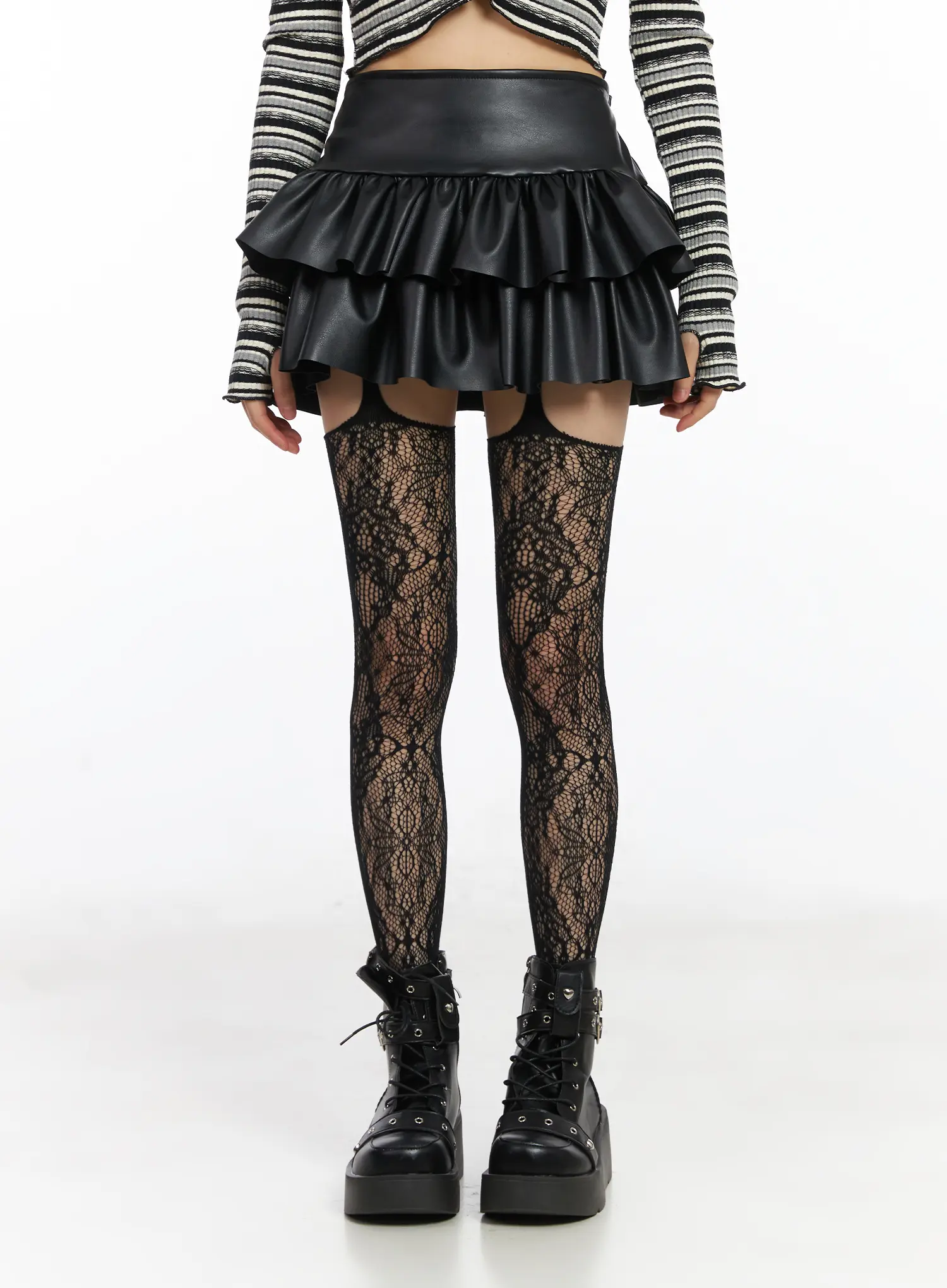 Faux-Leather Ruffle Mini Skirt CD522 - Image 9