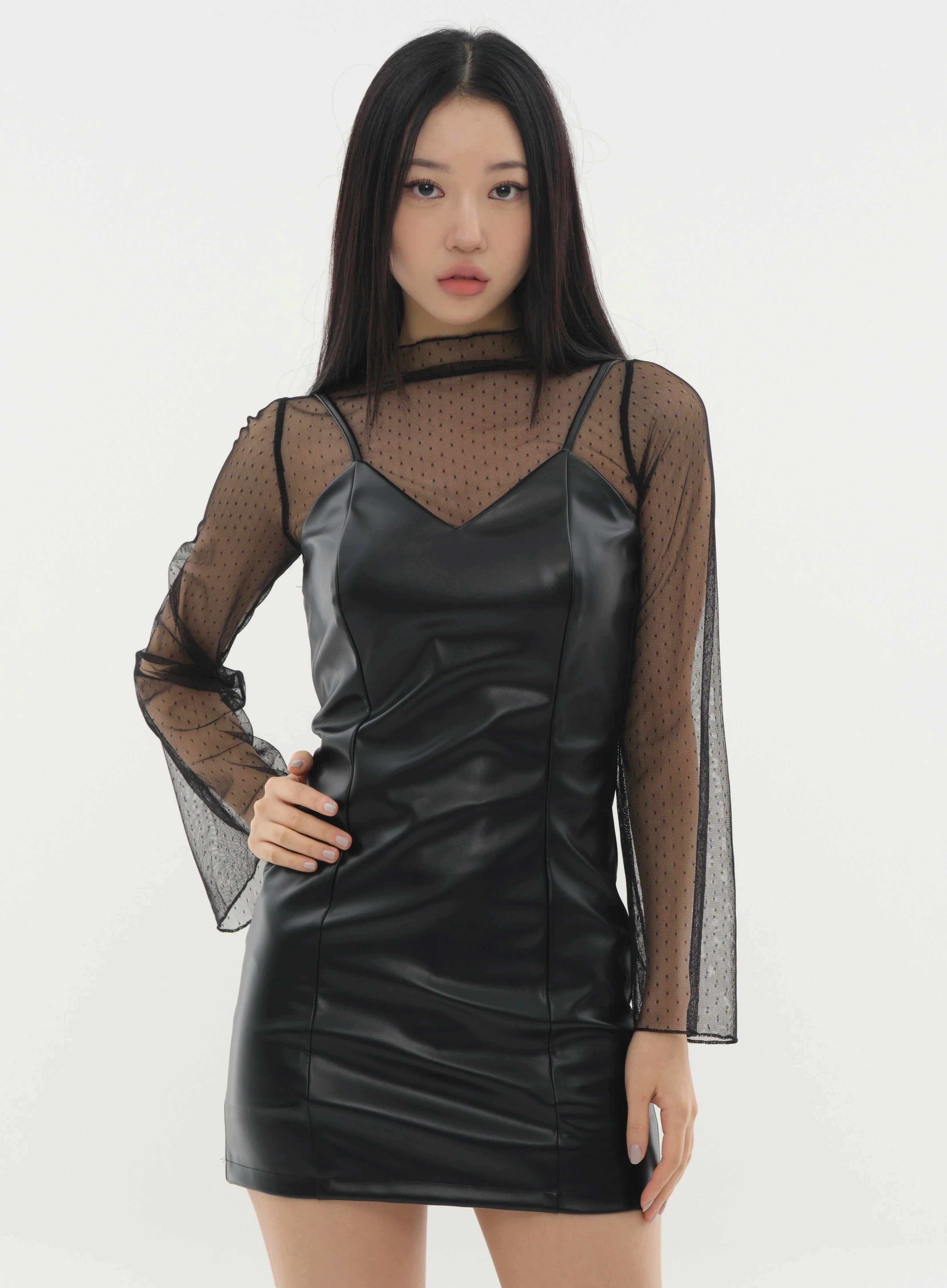 Faux Leather Strap Mini Dress #Original Kpop #121641 - Image 9