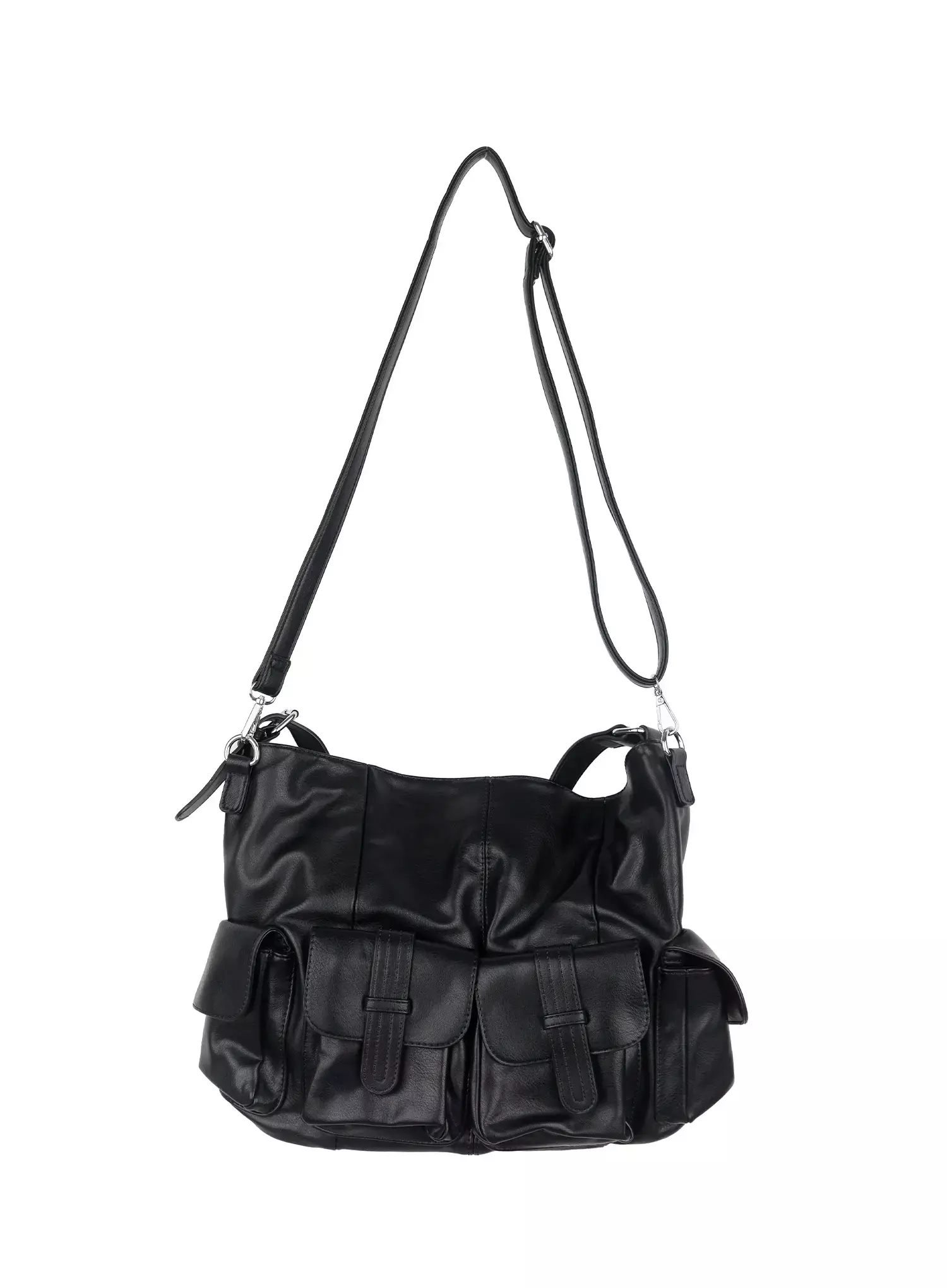 Faux Leather Two-Pocket Shoulder Bag IF505 - Image 10