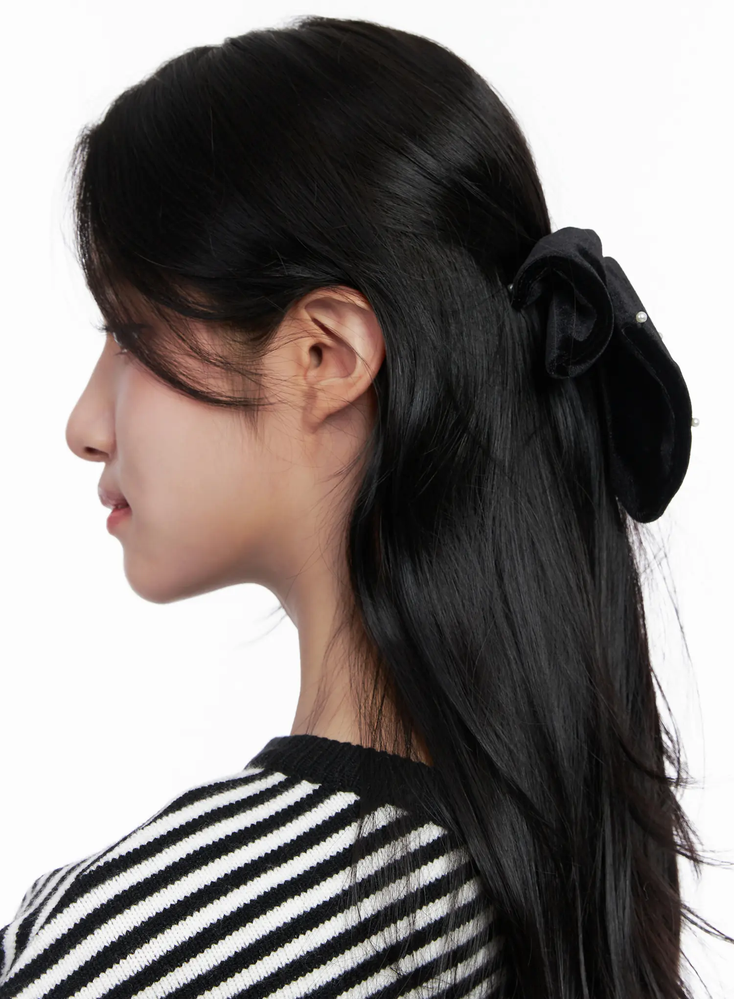 Faux Pearl Velvet Ribbon Hair Pin CO524 - Image 4