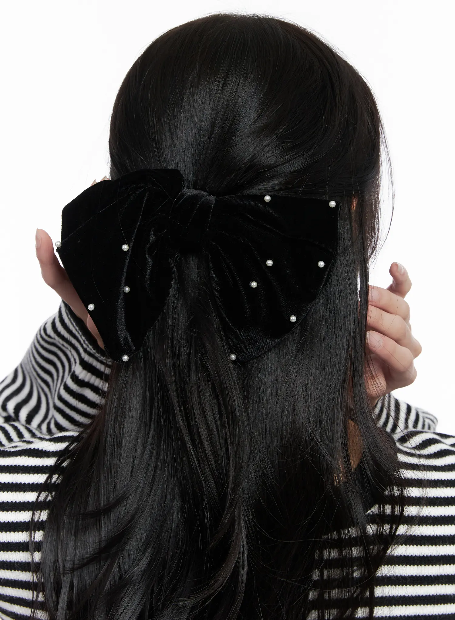 Faux Pearl Velvet Ribbon Hair Pin CO524 - Image 5