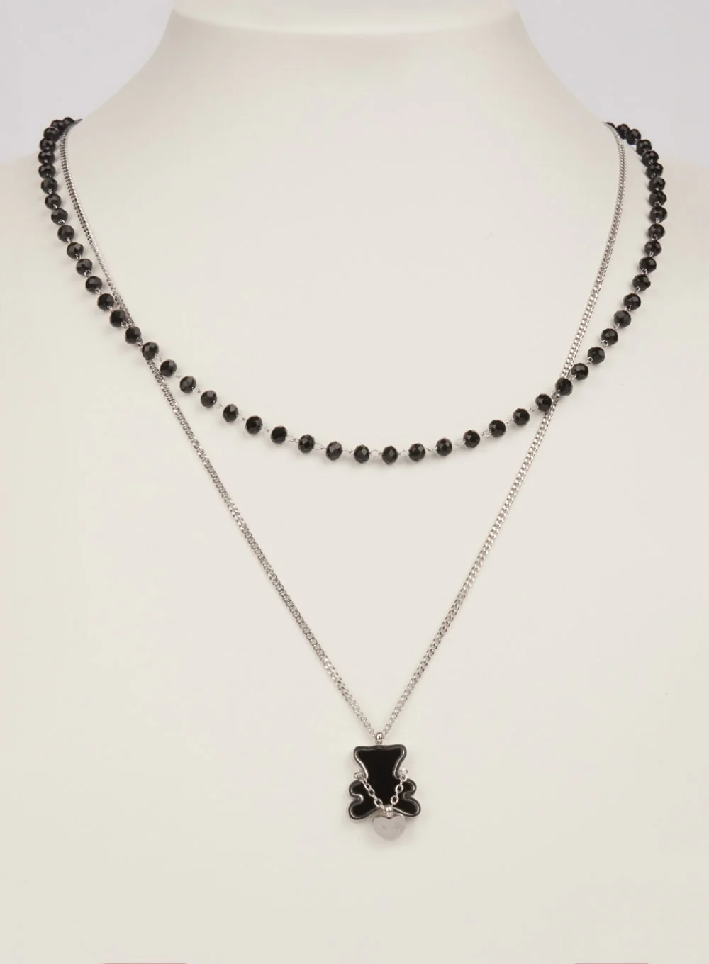Flat Bear Double Layer Necklace (Black) IM531 - Image 4