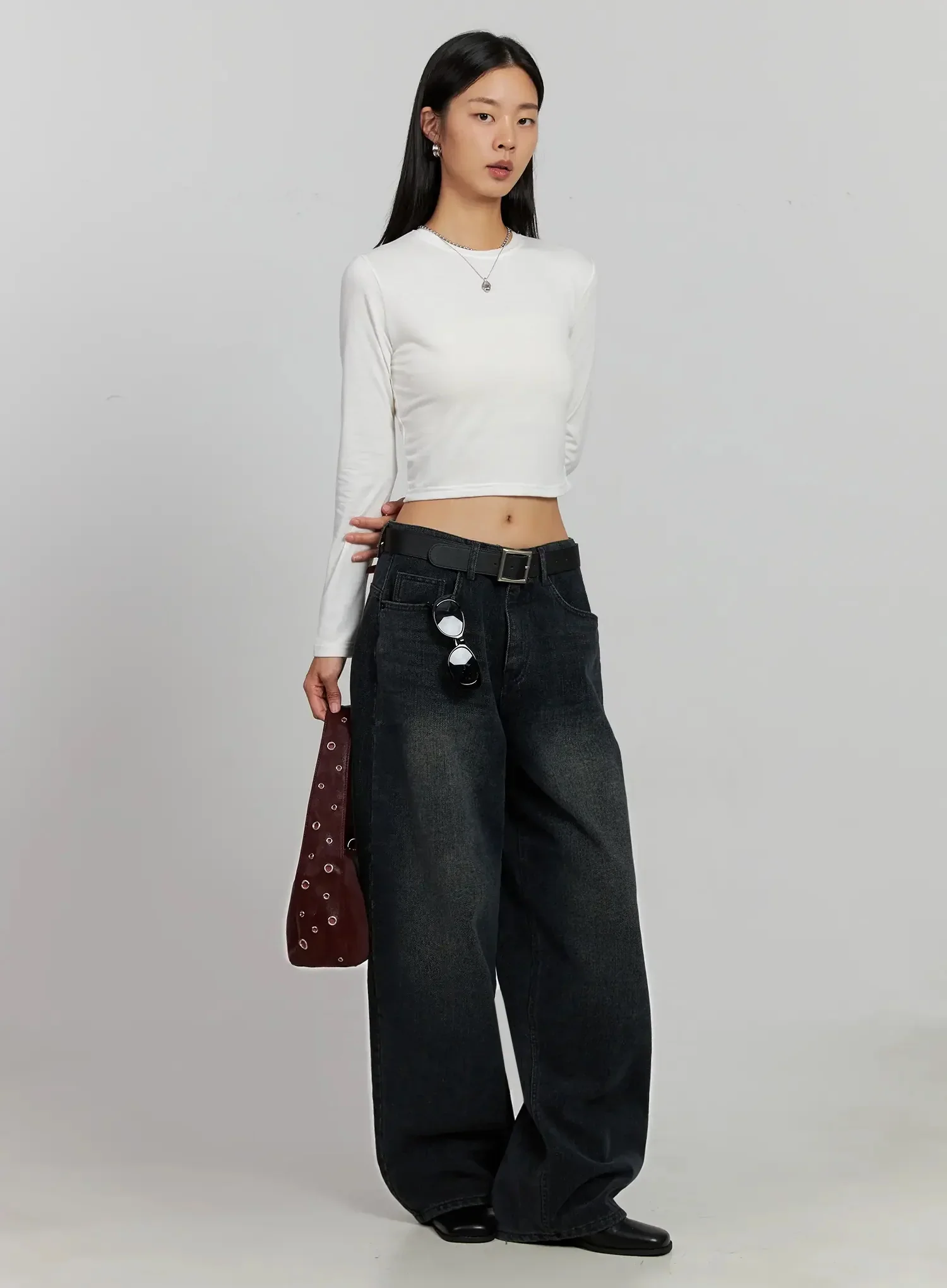 Fleece Crewneck Cropped Long Sleeve Tee IJ502 - Image 12