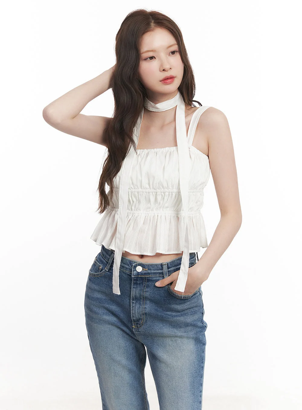 Flirty Frill Crop Cami Top with Scarf CA501 - Image 4