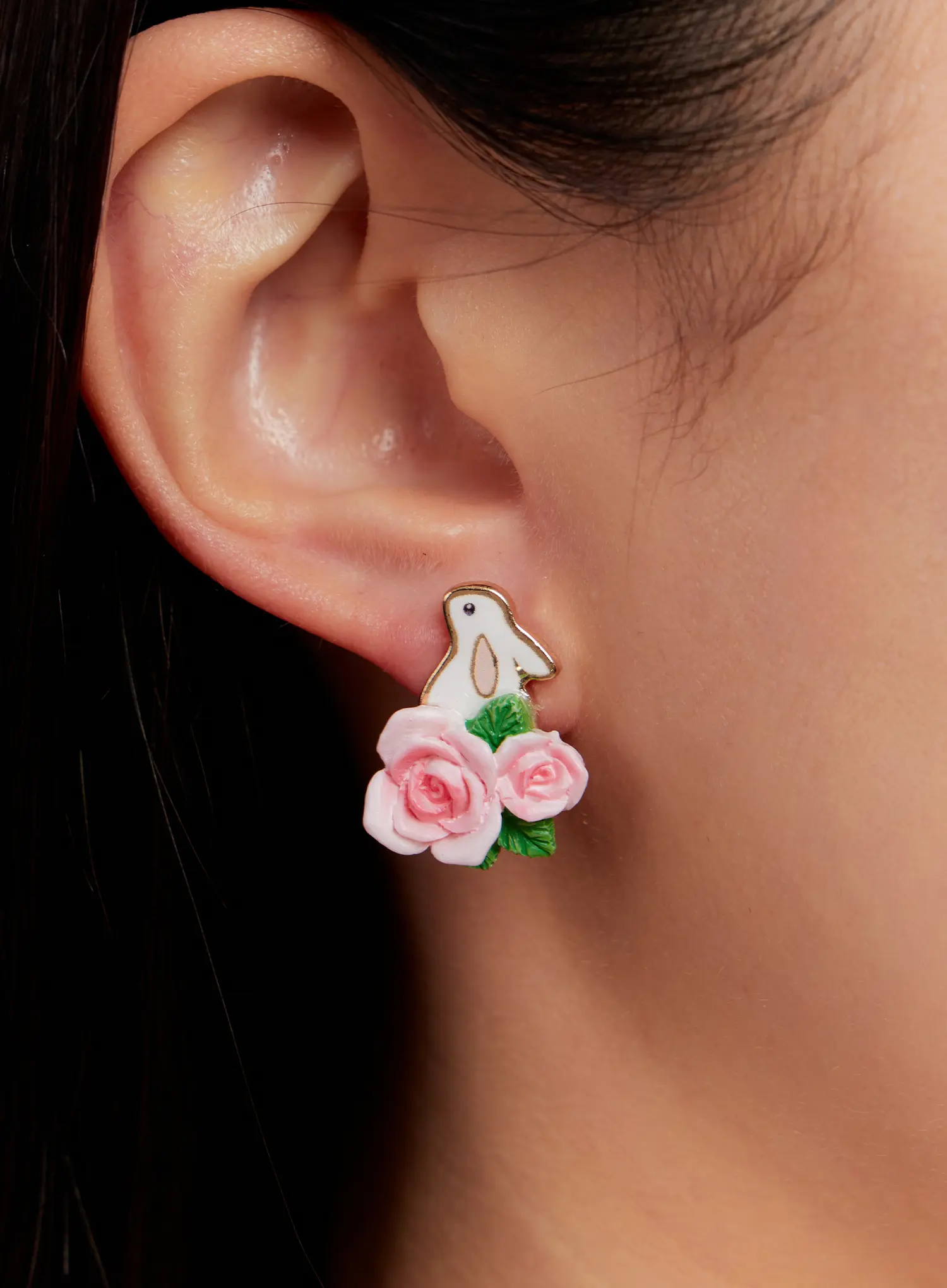 Floral Bunny Stud Earrings IO527 - Image 3