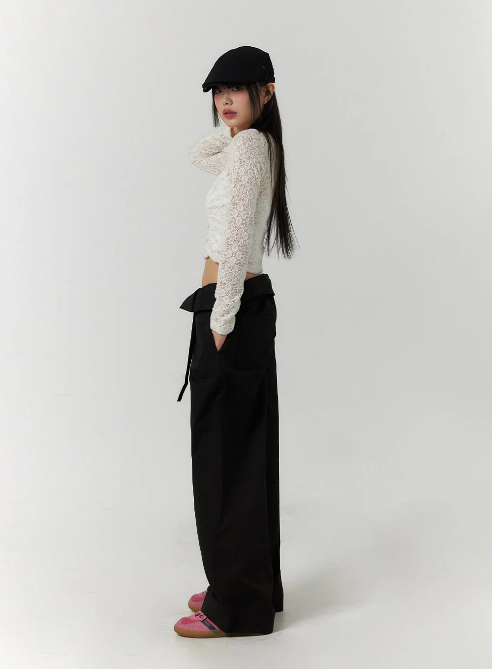Floral Lace Round Neck Long Sleeve Top CF406 - Image 4