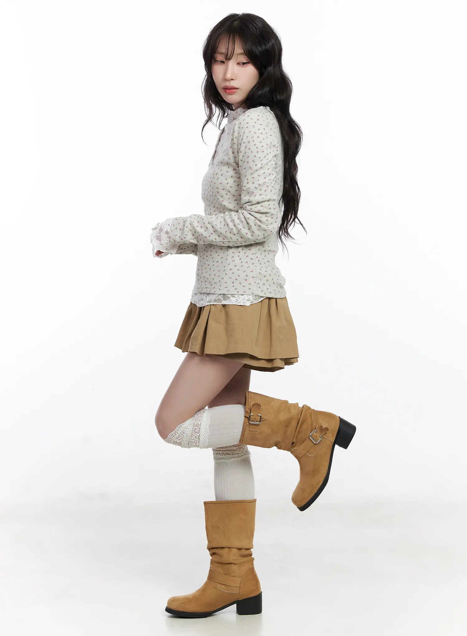Floral Print U-Neck Long Sleeve Top CJ526 - Image 4