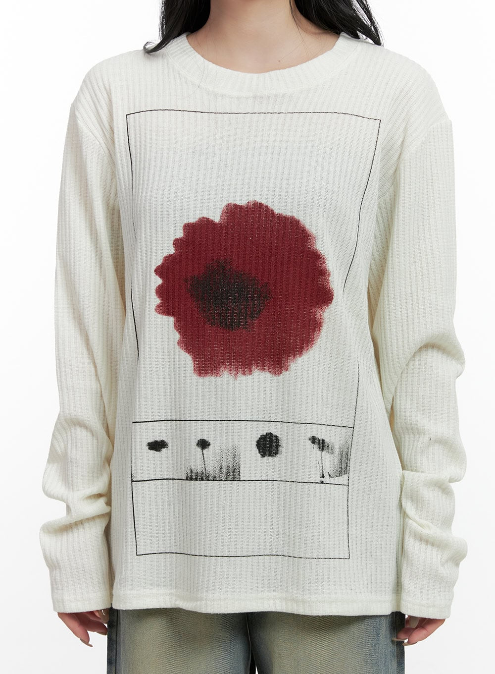 Floral Ribbed Long Sleeve Tee CN407 - Image 3