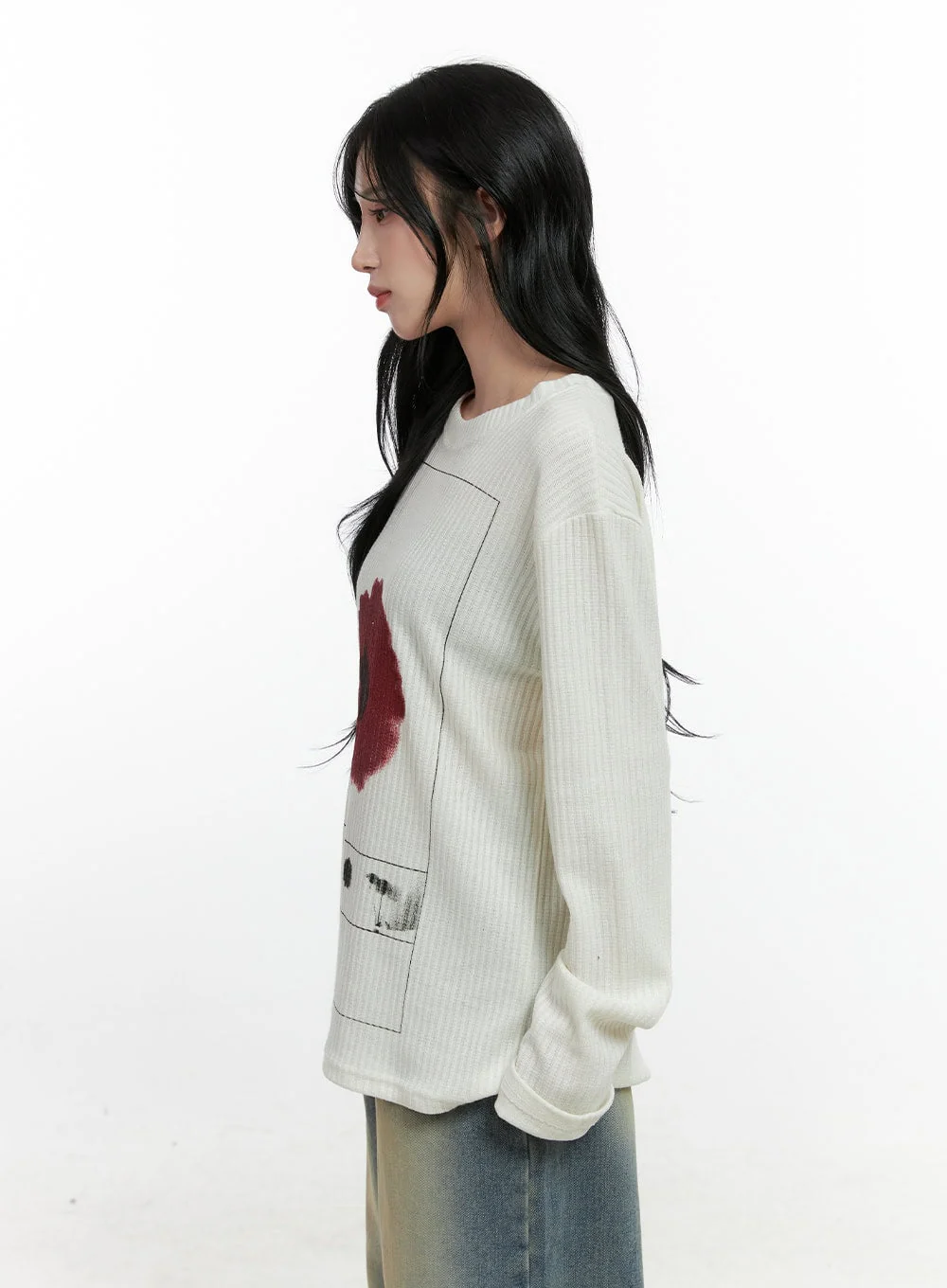 Floral Ribbed Long Sleeve Tee CN407 - Image 4