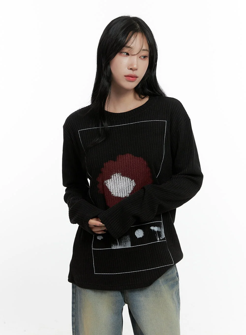 Floral Ribbed Long Sleeve Tee CN407 - Image 7