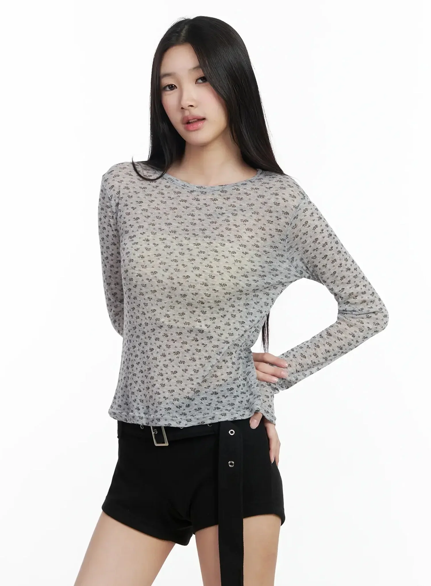 Floral Sheer Long Sleeve Top IM502 - Image 13