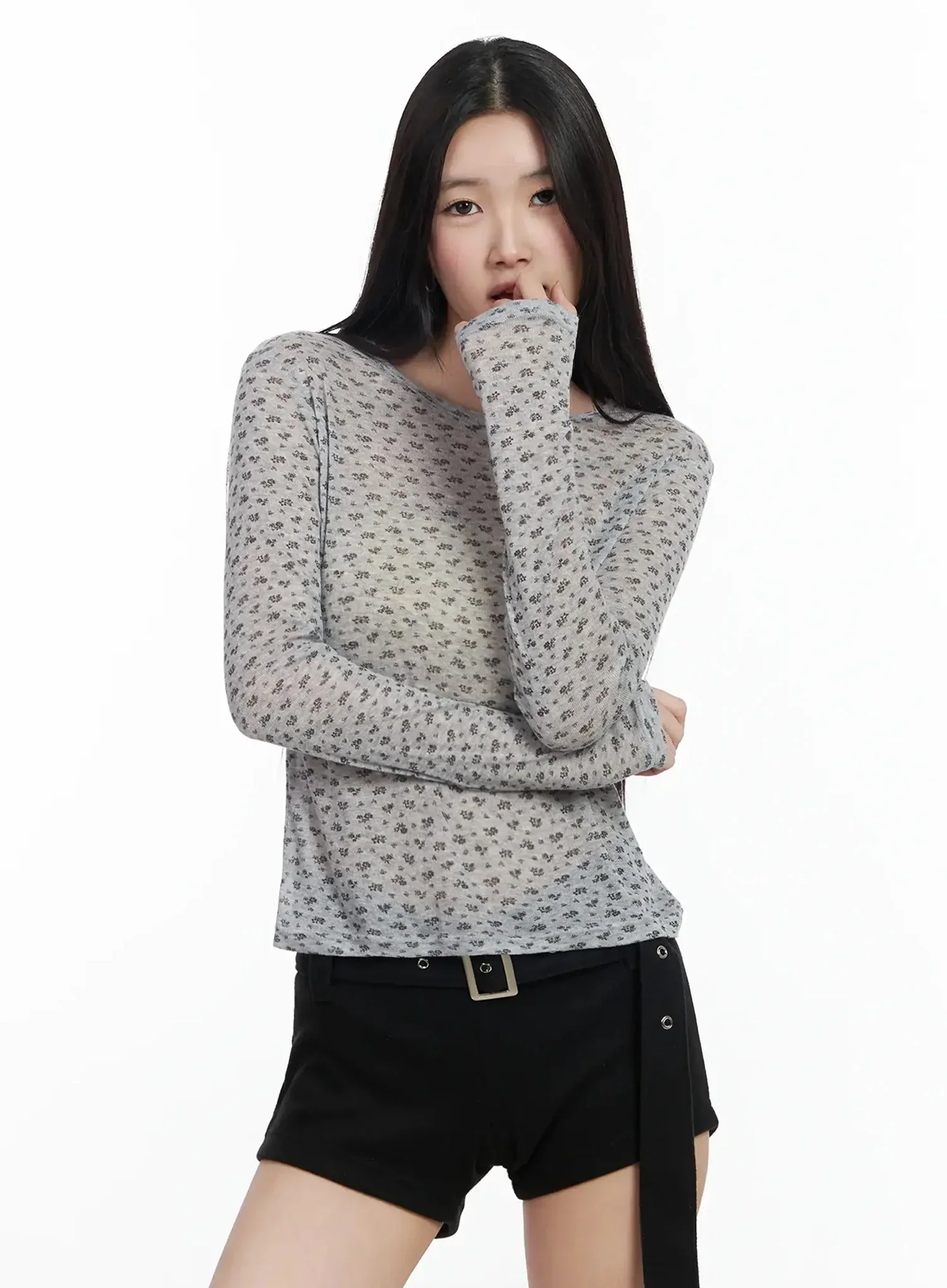 Floral Sheer Long Sleeve Top IM502 - Image 2