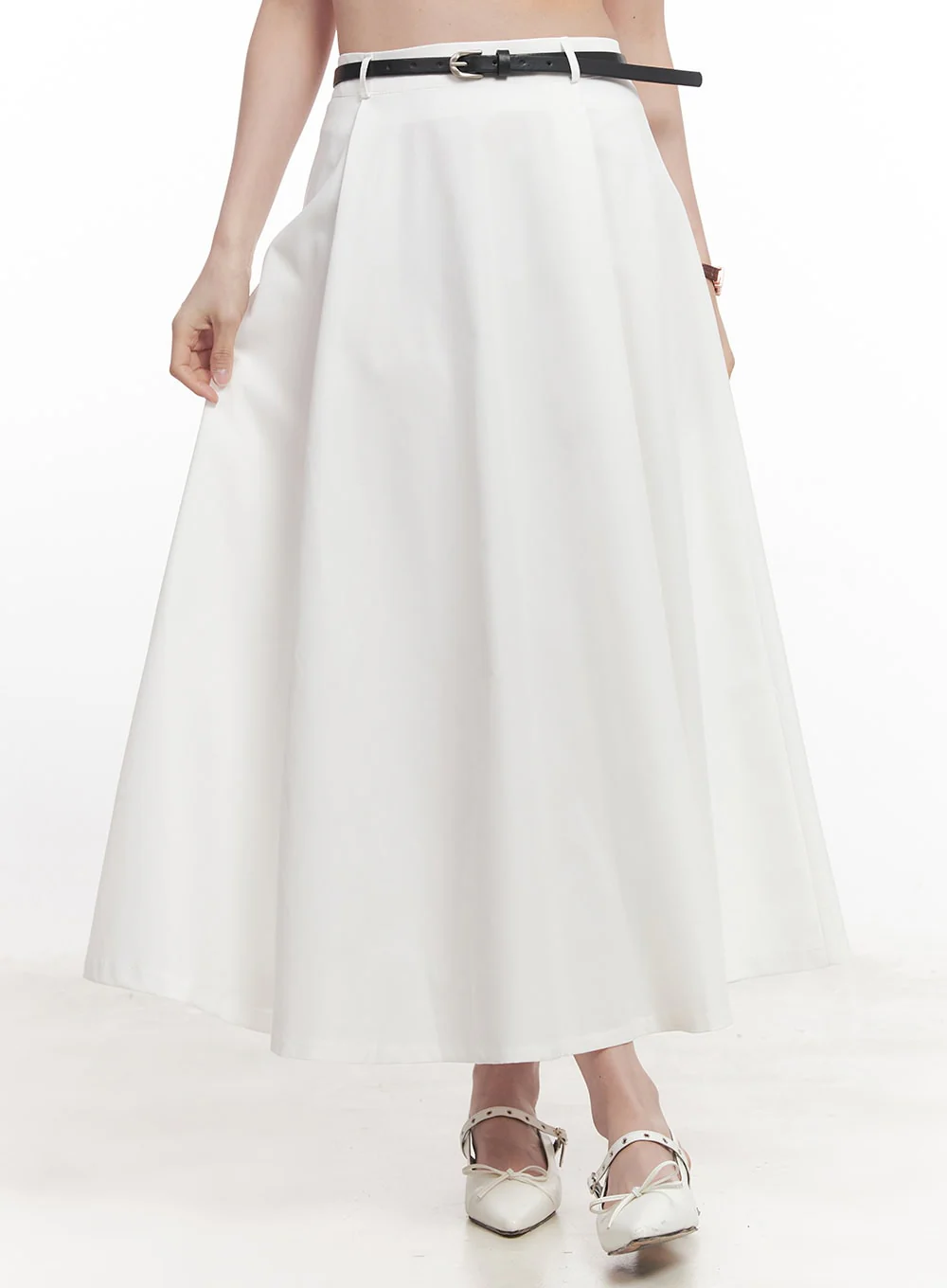 Flowy Pintuck Flare Maxi Skirt with Belt CA501 - Image 8