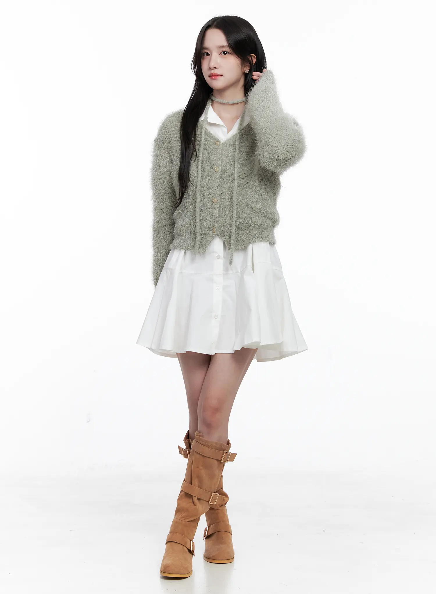 Fluffy Knit Cardigan & Scarf Set CS519 - Image 2