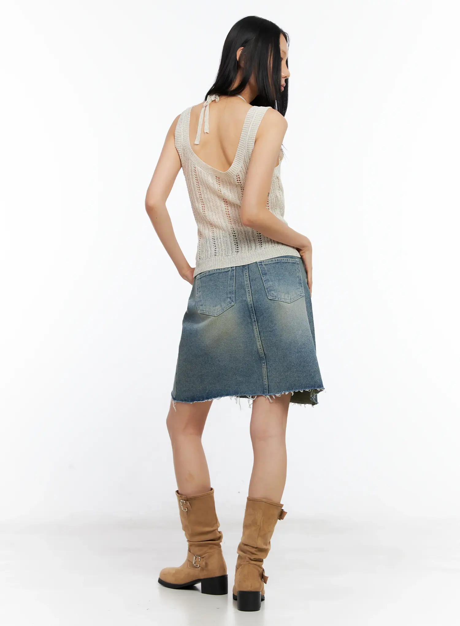 Frayed-Hem Denim Midi Skirt CL529 - Image 6