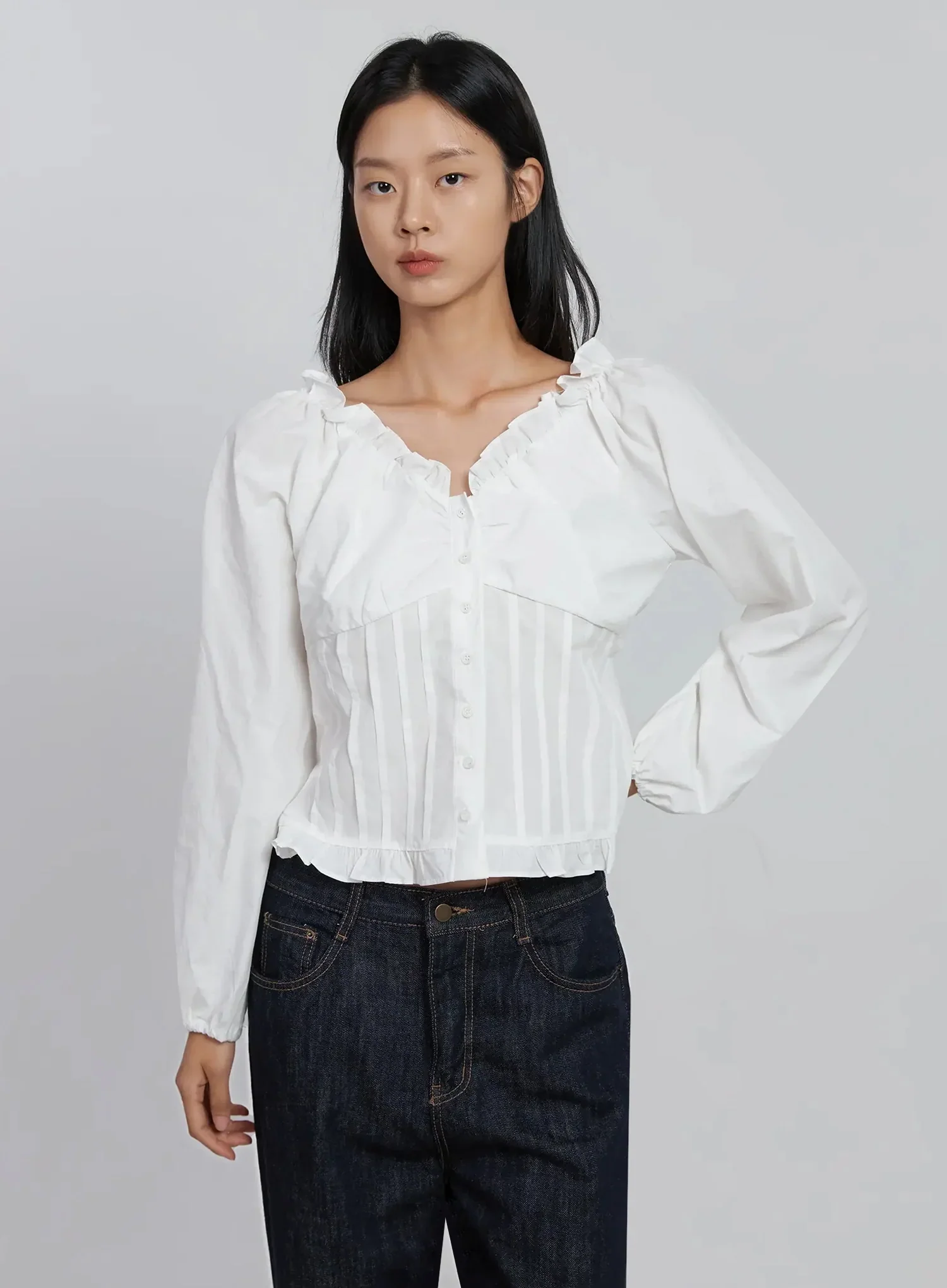 Frill Button Up Blouse ID504 - Image 4
