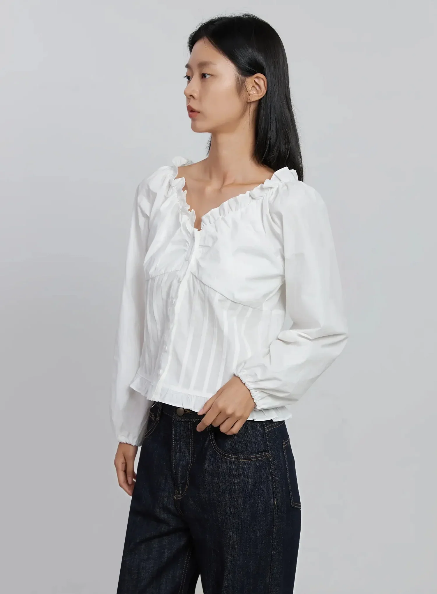 Frill Button Up Blouse ID504 - Image 6