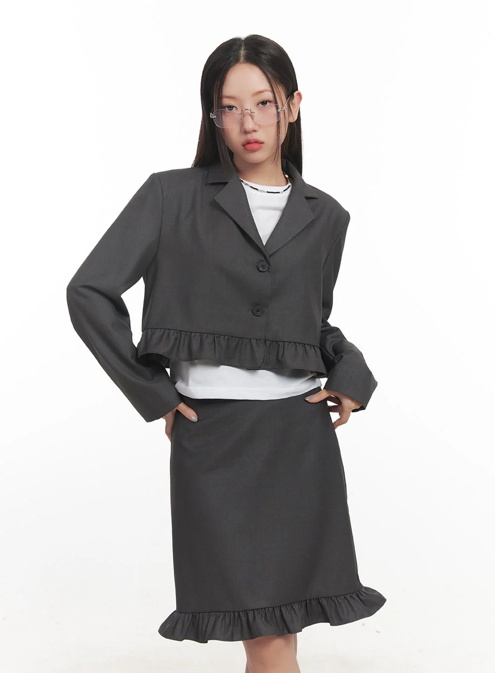 Frill Collared Crop Blazer CF526 - Image 10