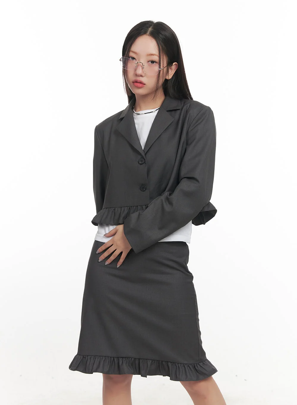 Frill Collared Crop Blazer CF526 - Image 2