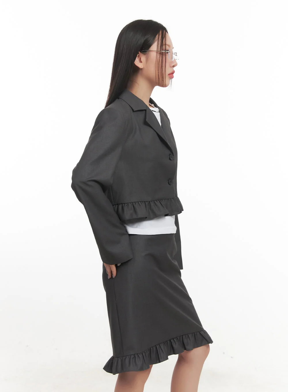 Frill Collared Crop Blazer CF526 - Image 7
