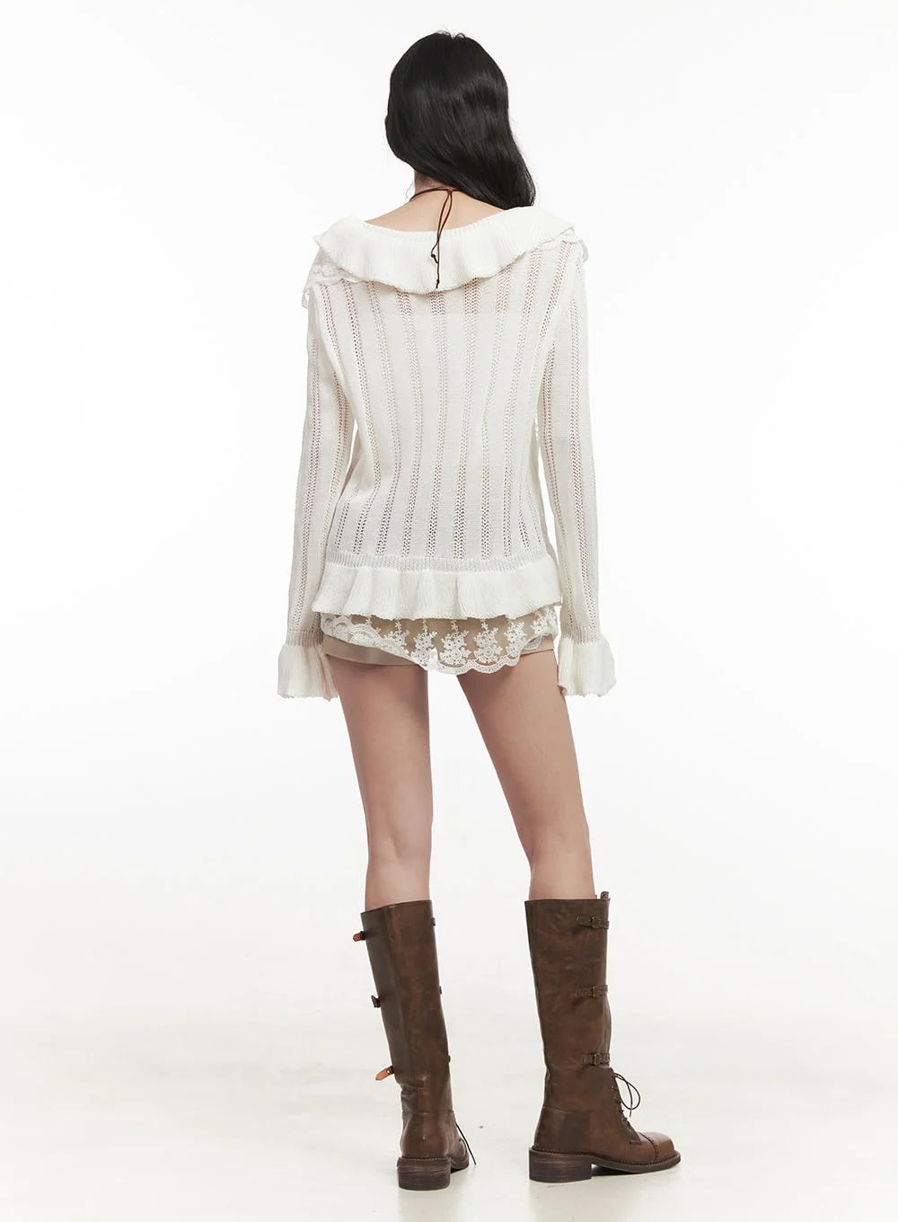Frill Lace V-Neck Knit Cardigan CF513 - Image 10