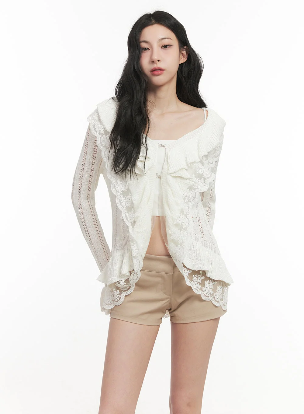 Frill Lace V-Neck Knit Cardigan CF513 - Image 4