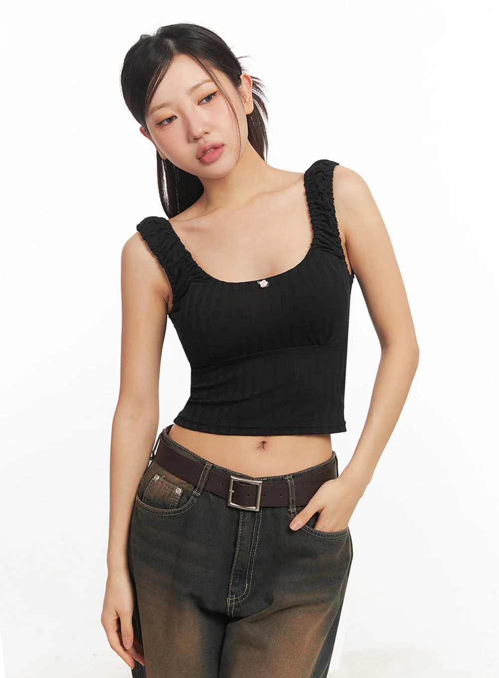 Frill Shirring Crop Tank Top IA524 - Image 2