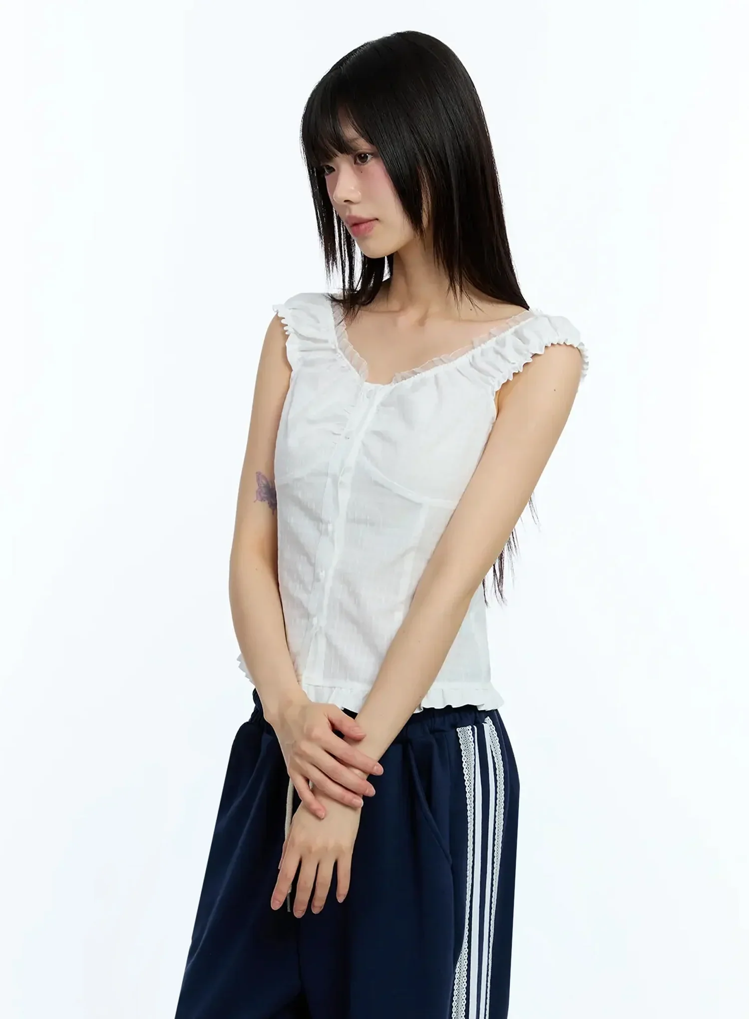 Frill-Trim Sleeveless Blouse IU525 - Image 8